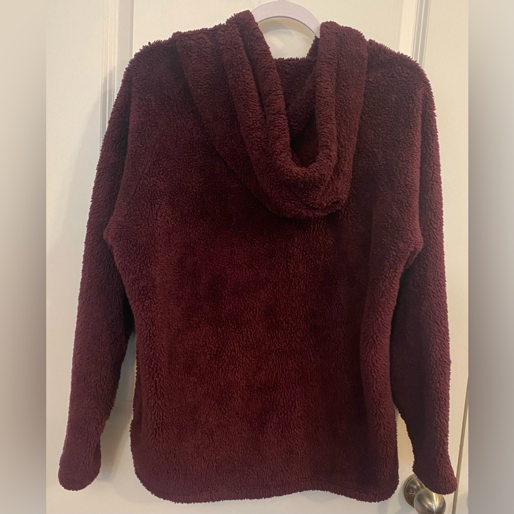 PINK Victoria’s Secret 1/4 Zip Hoodie Sherpa Sz M Burgundy Kangaroo Pocket - Picture 5 of 6